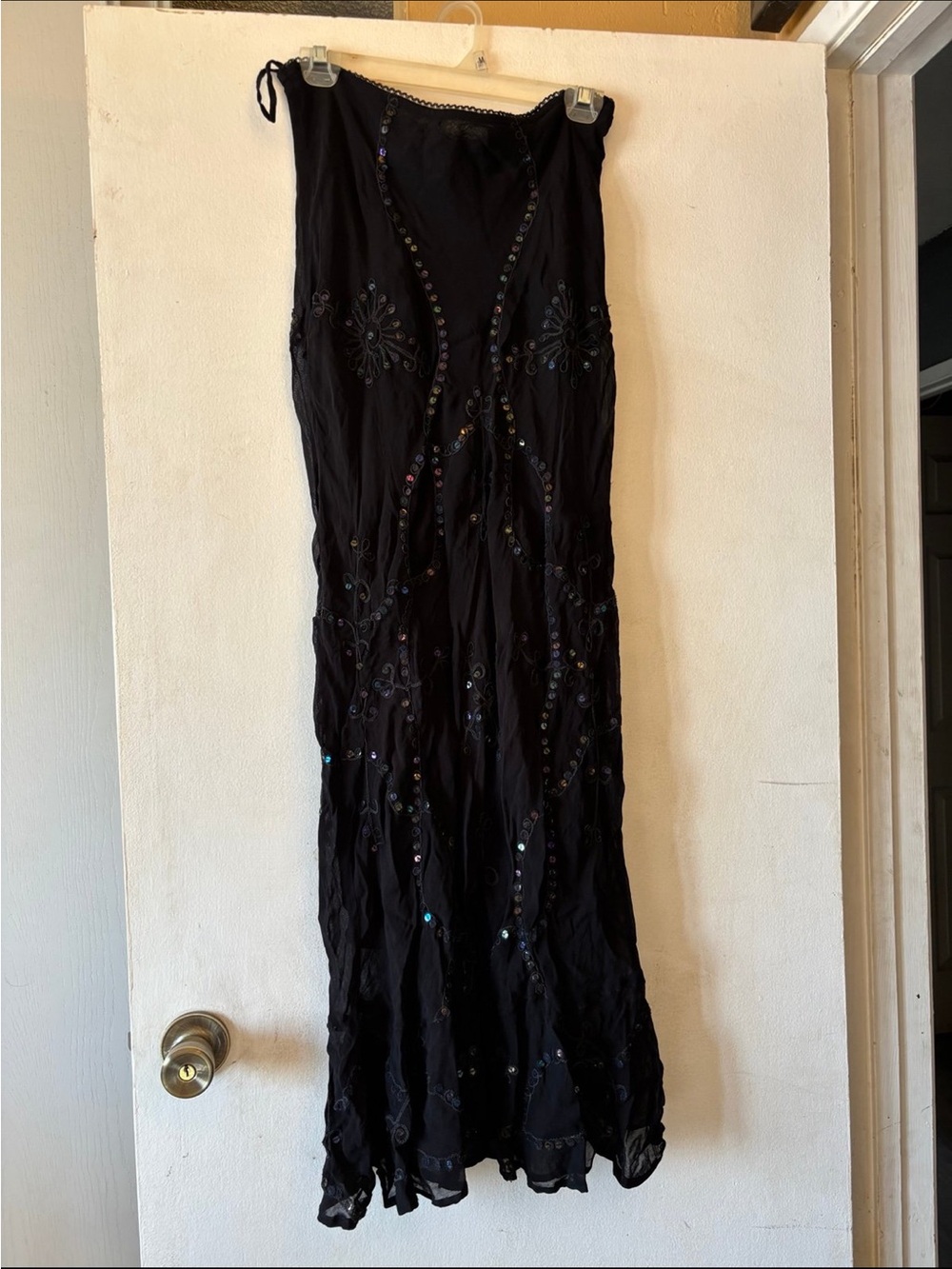 Black Beaded Strapless Maxi Dress
